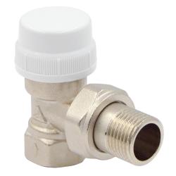 Клапан радиаторный Okseler 1/2"вн.-нр. термостатически, угловой, с полусгоном, для радиатора отопления, латунный, никелированный 