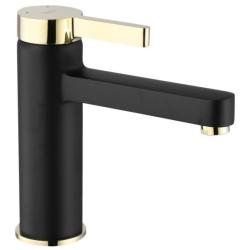 Смеситель для раковины/умывальника REA POLO однорычажный, неповоротный, длина излива 100 мм, латунь, цвет черный матовый/золото