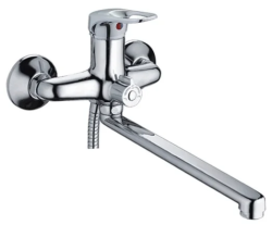 Смеситель для ванны/душа LEDEME настенный, однорычажный, поворотный, силуминовый, длина излива 336 мм, силумин, цвет хром