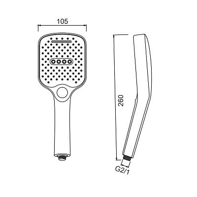 Лейка душевая Splenka S450.53, 105 мм, L 260 мм ручная, прямоугольная, 3 режима, цвет хром/черный, ABS пластик, для душа/ванной