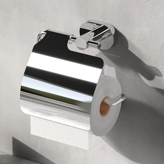 Держатель для туалетной бумаги AM.PM Sense L, с крышкой, хром, настенный, сплав металлов, форма прямоугольная, для туалета/ванной, бумагодержатель