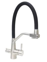 Смеситель для кухни/мойки Ukinox, с подключением фильтра для питьевой воды, однорычажный, поворотный/гибкий, керамический, длина излива 240 мм, нержавеющая сталь, цвет нержавеющая сталь/черный