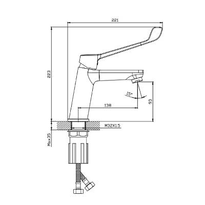 Смеситель для раковины/умывальника Splenka S08.10 однорычажный, с хирургической ручкой, неповоротный, фиксированный излив, длина 138 мм, высота 93 мм, латунь, цвет хром