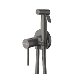 Смеситель с гигиеническим душем Cezares Relax встраиваемый, однорычажный, керамический, без излива, с гибким шлангом/лейкой, нержавеющая сталь, цвет оружейная сталь