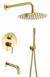 Душевая система встраиваемая REA LUNGO, цвет золото, комплект: смеситель/излив/тропический душ (с верхней лейкой)/лейка/шланг