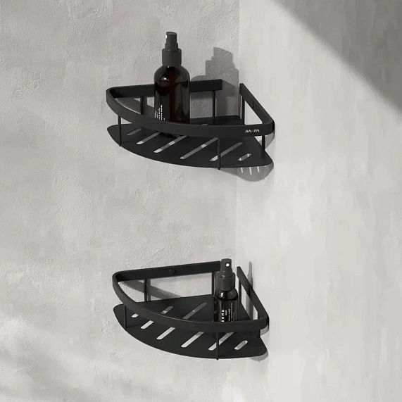 Полка AM.PM Sense L, двухъярусная, настенная, нержавеющая сталь, форма четверть круга, цвет черный A7454222