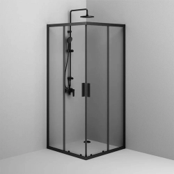 Душевое ограждение Am.Pm Gem S 90x90 см без поддона, универсальное, прозрачное закаленное стекло 5 мм, профиль алюминий, цвет черный матовый, с раздвижной дверью, квадратная