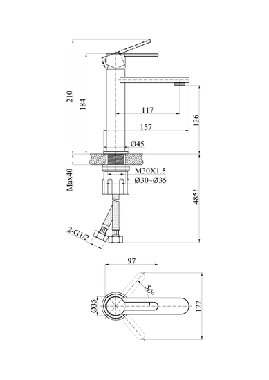 Смеситель для раковины/умывальника Cersanit Oliva однорычажный, неповоротный, длина 117 мм, латунь, цвет хром