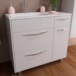 Тумба с раковиной Эстет Barcelona 90, 898х860х446 мм, напольная, 3 выдвижных ящика/1 распашная дверца, ЛДСП/МДФ, прямоугольная, левая/левосторонняя, цвет: белый/раковина Barcelona, прямоугольная, цвет белый