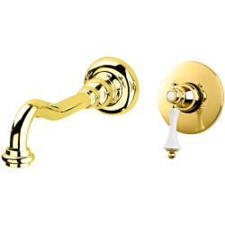 Смеситель для раковины Cezares Elite, встраиваемый, однорычажный, длина излива 215 мм, неповоротный, керамический, латунь, цвет золото 24 карат, без донного клапана, внутренний/скрытый монтаж