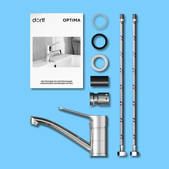 Смеситель для раковины Dorff Optima однорычажный, излив короткий поворотный, керамический, латунь, цвет хром