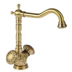 Смеситель для кухни/мойки Accoona, двухвентильный, поворотный, керамический, длина излива 185 мм, латунь, цвет золото