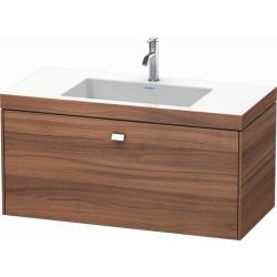 Тумба c раковиной Duravit Brioso, 100х48х50,2 см, подвесная, 1 выдвижной ящик, ДСП, цвет: орех матовый/хром /Vero Air, мебельная, прямоугольная, цвет белый, фарфоровая, без отверстия под смеситель, без перелива