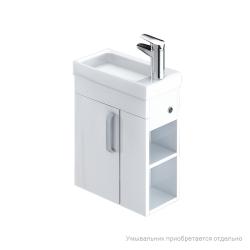 Тумба под раковину IDDIS Torr, 390х220х600 мм, подвесная,1 распашная дверца, 2 открытые полки справа, ЛДСП, шкафчик напольный, система плавного закрывания, прямоугольная, правая, правосторонняя, в ванную комнату