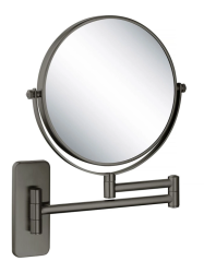 Зеркало Aquatek AQ4911BGM косметическое, круглое, настенное, увеличение x 5, двустороннее, телескопическое, цвет оружейная сталь, латунь