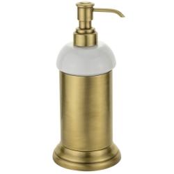 Дозатор жидкого мыла Migliore Mirella, настольный, керамика/латунь, форма округлая, для мыла в ванную/туалет/душевую кабину, цвет бронза/белый
