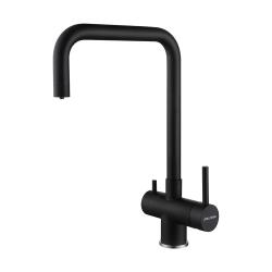 Смеситель для кухни/мойки Paulmark Wetter, с подключением к фильтру/биканальный, однорычажный, поворотный, керамический картридж, высокий, длина излива 220 мм, нержавеющая сталь, цвет антрацит