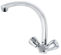 Смеситель для кухни/мойки Варион ПАРМА излив MAXI, двухвентильный, поворотный, кран-буксы, длина излива 210 мм, латунь, цвет хром