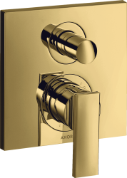Смеситель для ванны Axor Citterio однорычажный, с рычаговой рукояткой, скрытого монтажа, настенный/встраиваемый, квадратный, латунный, без излива, керамический, цвет полированное золото, без душевого шланга/лейки