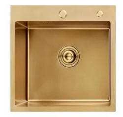 Мойка кухонная GERHANS 50х50х22 см, встраиваемая, нержавеющая сталь, квадратная, цвет золотой сатин, с отверстием под смеситель/под кран фильтр, без крыла, слив-перелив