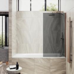 Душевая шторка на ванну MaybahGlass, 140х70 см, графитовое стекло/профиль широкий, цвет бронза, фиксированная, закаленное стекло 8 мм, плоская/панель, правая/левая, правосторонняя/левосторонняя, универсальная