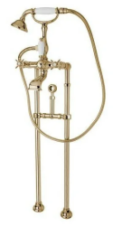 Смеситель для ванны/душа Cezares Golf, напольный, двухвентильный, неповоротный, длина 97 мм, керамический, латунь, цвет золото 24 карат