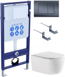 Комплект унитаза с инсталляцией Aquatek Европа Т (Сет) c сиденьем микролифт, с клавишей смыва (кнопкой, клавишей двойного смыва) оружейная сталь матовая, комплект крепления, смыв Торнадо