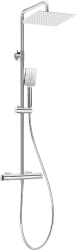 Душевая система настенная Deante CASCADA, 850-1225 мм, цвет хром, комплект: термостатический смеситель/тропический душ (с верхней лейкой)/лейка/стойка/шланг, латунь