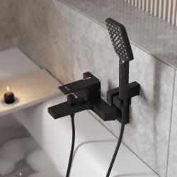 Смеситель для ванны/душа WasserKRAFT Abens, однорычажный, настенный, керамический, неповоротный, длина излива 166 мм, латунь, цвет черный матовый