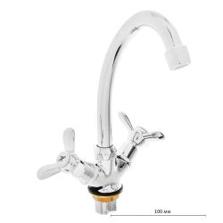 Смеситель для кухни/мойки Accoona, двухвентильный, поворотный, керамический, длина излива 153 мм, латунь, цвет хром