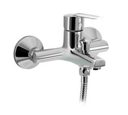 Смеситель для ванны/душа Mofem Mambo 202 однорычажный, керамический, настенный, излив фиксированный 140 мм, с гибким шлангом, душем/лейкой, латунь, цвет хром, короткий, универсальный, горизонтальный, рычажный, кран, комплект, сантехника, размер