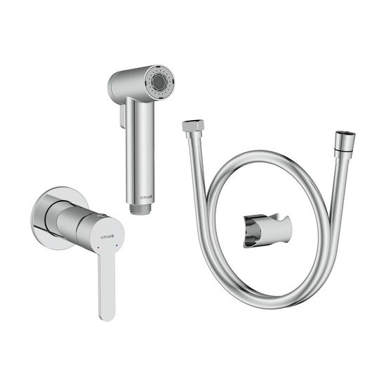 Смеситель с гигиеническим душем Cersanit OLIVA встраиваемый однорычажный на стену, латунный, цвет глянцевый хром, керамический