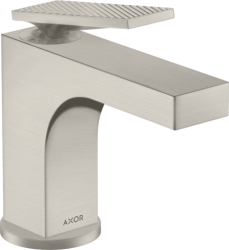 Смеситель для раковины/умывальника Axor Citterio 90, однорычажный, с рычаговой рукояткой с текстурой, фиксированный излив, длина излива 11,2 см, керамический, латунь, цвет под сталь, со сливным гарнитуром