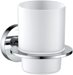 Стакан с держателем Aquatek Оберон настенный, латунь/стекло/нержавеющая сталь, округлый, для душа/ванны/зубных щеток, в ванную комнату, цвет хром