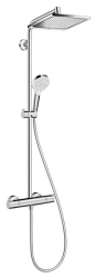 Душевая система Hansgrohe Crometta E Showerpipe 240 1jet EcoSmart, высота 120 см, цвет хром, комплект: верхний душ/ручной душ/термостат для душа/штанга для душа/держатель для душа/душевой шланг, наружного монтажа, настенная, латунная/пластиковая