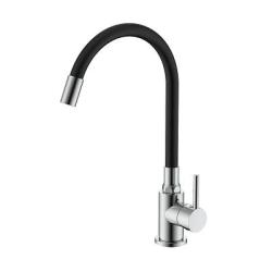 Смеситель для кухни/мойки Splenka S201.4406 однорычажный, поворотный/гибкий излив, керамический, высота 264 мм, длина 208 мм, нержавеющая сталь/силикон, цвет хром/черный