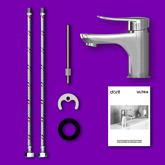 Смеситель для раковины Dorff Ultra однорычажный, излив короткий, длина 106 мм, керамический, латунь, цвет хром, без донного клапана