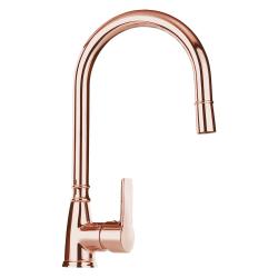 Смеситель для кухни/мойки TopZero, цвет медь, однорычажный, с вытяжным шлангом, с высоким/низким изливом, высота излива 207 см, из латуни
