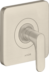 Вентиль Axor Citterio M запорный, с рычаговой рукояткой, скрытого монтажа, настенный, квадратный, латунь, цвет: шлифованный никель, керамический, встраеваемый/встроенный, для ванны/душа