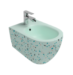 Биде ISVEA Infinity Terrazzo, подвесное, 365х530х400 см, цвет мятный матовый, керамика, округлое, горизонтальный выпуск (прямой/в стену), слив-перелив, 1 отверстие для смесителя