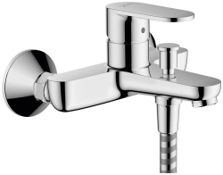 Смеситель для ванны Hansgrohe Vernis Blend настенный, наружнего/внешнего монтажа, однорычажный, неповоротный, латунный, длина излива 17,1 см, керамический, цвет матовый черный, без душевого шланга/лейки, на 2 отверстия