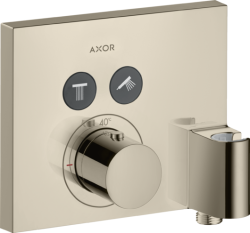 Смеситель для душа Axor ShowerSelect, термостатический, скрытого монтажа, 2 потребитель, настенный, без излива/шланга/лейки, прямоугольный, латунный, цвет полированный никель, со шланговым подключением и держателем душа, с термостатом