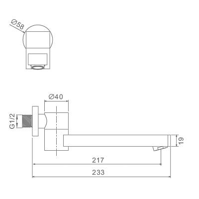 Излив Raglo R473.72, для ванны, длина 217 мм цвет хром, латунь, настенный, поворотный