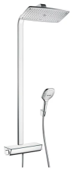 Душевая система Hansgrohe Raindance E Showerpipe 360 1jet EcoSmart, высота 106,6 см, цвет хром, комплект: верхний душ/ручной душ/термостат для душа/штанга для душа/держатель для душа, наружного монтажа, настенная, латунная, с термостатом, для душа/ва
