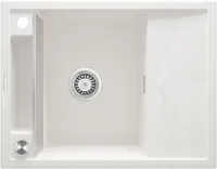 Мойка кухонная Deante Magnetic, 64х50 см, врезная, гранит, прямоугольная, цвет алебастр, с отверстием под смеситель, с крылом, оборачиваемая, слив-перелив, врезная в столещницу
