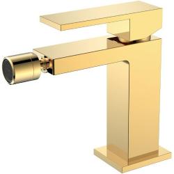 Смеситель для биде Boheme Qubic, однорычажный, неповоротный, керамический, длина излива 125 мм, латунь, цвет золото