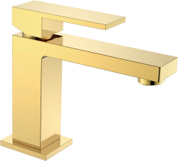 Смеситель для раковины/умывальника Boheme Qubic, однорычажный, неповоротный, керамический, длина излива 126 мм, латунь, цвет золото