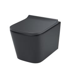 Унитаз подвесной IDDIS Bild, горизонтальный (прямой, в стену) выпуск, безободковый, с быстросьемным сиденьем микролифт, с крышкой (сиденье) дюропласт, цвет: черный матовый