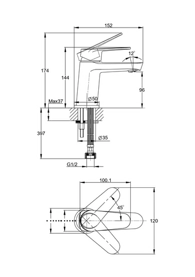Смеситель для раковины/умывальника Cersanit Lara однорычажный, средний, неповоротный, длина 102 мм, латунь, цвет черный матовый