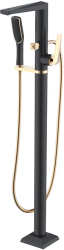 Смеситель для ванны/душа Boheme Venturo, однорычажный, напольный, керамический, неповоротный, длина излива 218 мм, латунь, цвет черный/золото